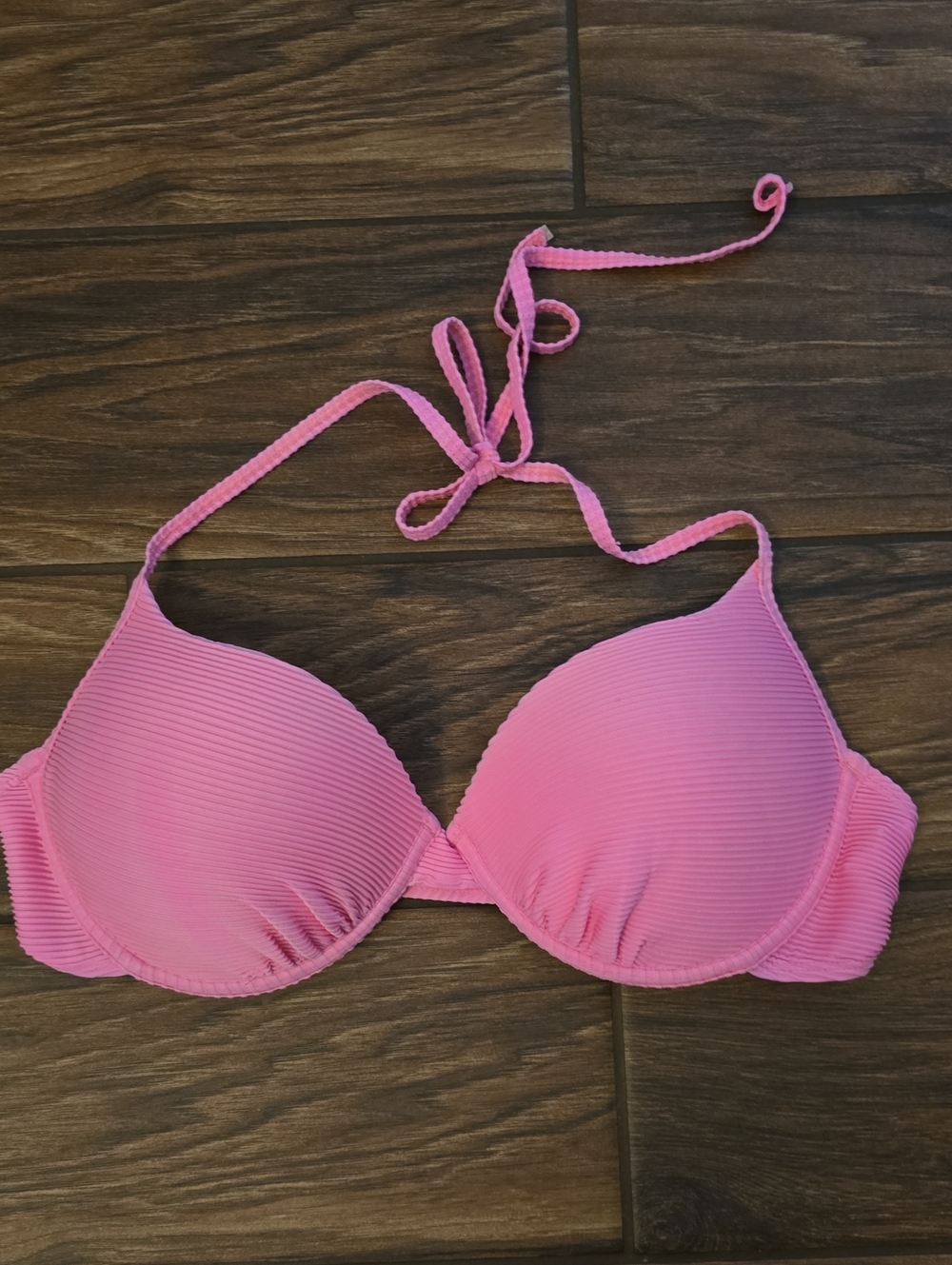 Halter Push-Up Bikini Top in Pink with Heart Embossing